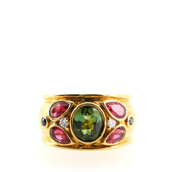 Cartier Band Ring 18K Yellow Gold with Tourmaline Sapphire and Diamond