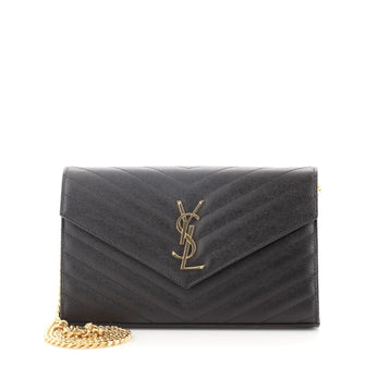 Saint Laurent Classic Monogram Wallet on Chain Matelasse Chevron Leather Medium