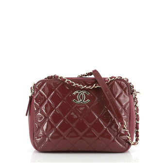 Chanel Double Zip Camera Bag Quilted Patent and Calfskin Medium