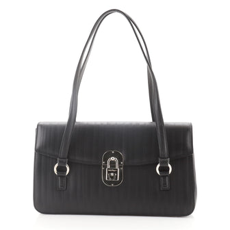 Salvatore Ferragamo Gancini Lock Flap Shoulder Bag Textured Leather Medium