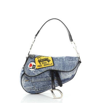 Christian Dior Vintage Saddle Bag Patch Embellished Denim Medium