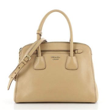 Prada Cuir Frame Double Zip Tote Saffiano Leather Small