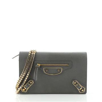 Balenciaga City Classic Metallic Edge Wallet on Chain Leather Small