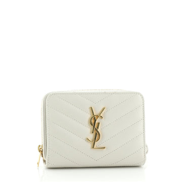 Saint Laurent Classic Monogram Zip Around Wallet Matelasse Chevron Leather Compact