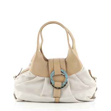 Bvlgari Chandra Hobo	Leather Canvas and Leather Large