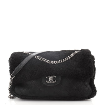 Chanel Aged Chain CC Flap Bag Shearling and Quilted Nubuck Medium