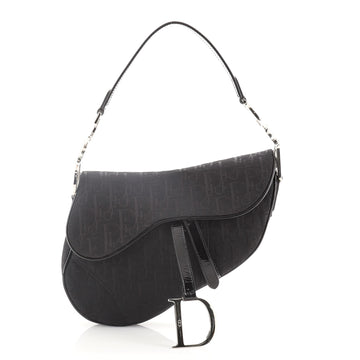 Christian Dior Vintage Saddle Bag Diorissimo Canvas with Patent Medium