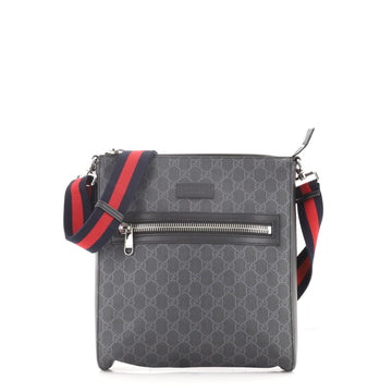 Gucci Web Strap Front Zip Messenger Bag GG Coated Canvas Medium