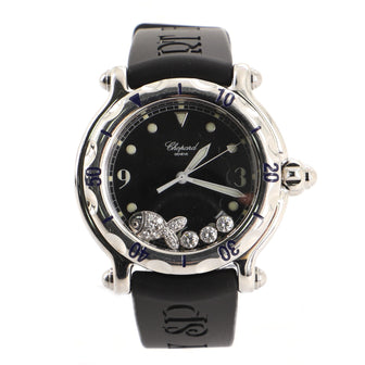 Chopard Happy Sport Fish Round Quartz Watch Stainless Steel and Rubber with Floating Diamonds 38
