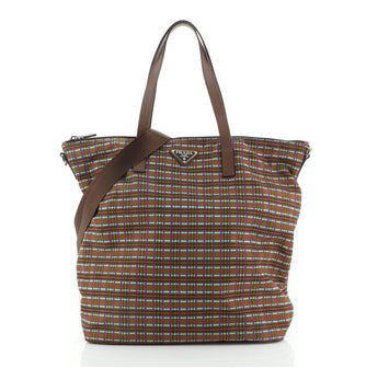 Prada Convertible Tote Printed Tessuto with Saffiano Large