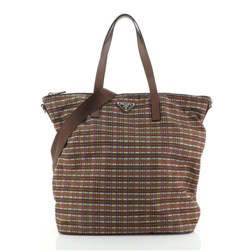Prada Convertible Tote Printed Tessuto with Saffiano Large