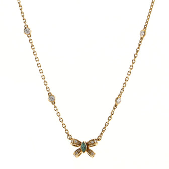 Cartier Vintage Bow Pendant Necklace 18K Yellow Gold with Emerald and Diamonds