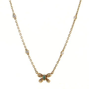 Cartier Vintage Bow Pendant Necklace 18K Yellow Gold with Emerald and Diamonds