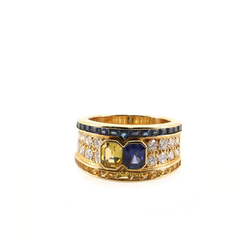 Chaumet Band Ring 18K Yellow Gold with Blue and Yellow Sapphires and Diamonds