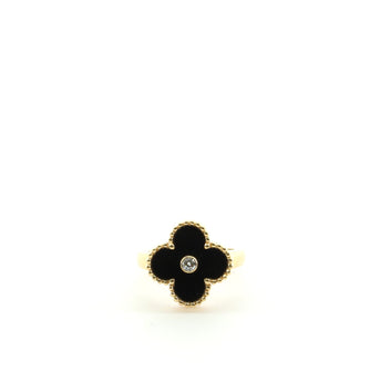 Vintage Alhambra Ring 18K Yellow Gold and Onyx with Diamond 4.5 - 48