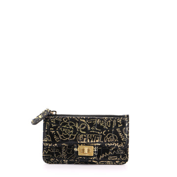 Chanel Reissue Flap Zip Card Holder Graffiti Crocodile Embossed Calfskin