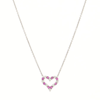 Tiffany & Co. Sentimental Heart Pendant Necklace Platinum with Diamonds and Pink Sapphires