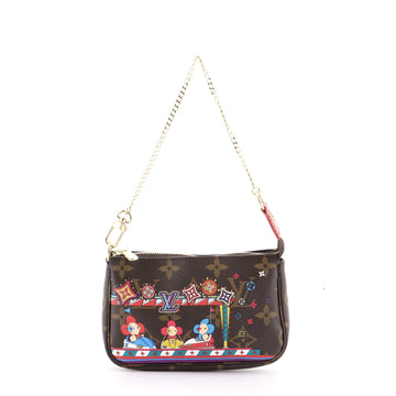 Louis Vuitton Pochette Accessoires Limited Edition Vivienne Xmas Monogram Canvas Mini