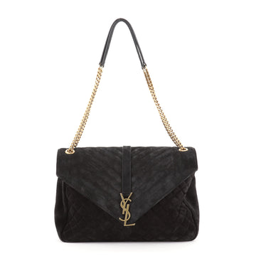 Saint Laurent Classic Monogram Slouchy Envelope Satchel Quilted Suede Large