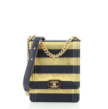 Chanel Paris-New York North South Boy Flap Bag Striped Lambskin Small