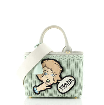 Prada Comic Basket Bag Wicker with Applique Small