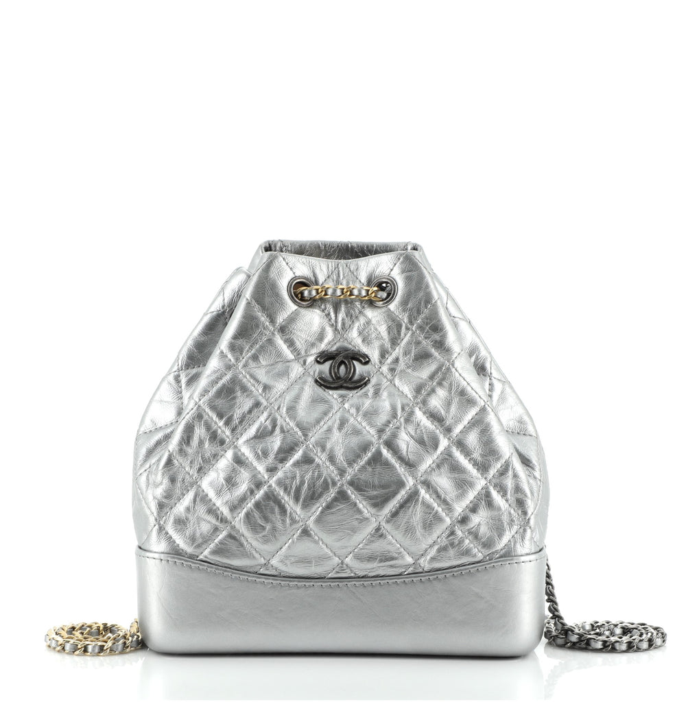 Chanel Gabrielle Backpack Quilted Calfskin Small Silver 653301