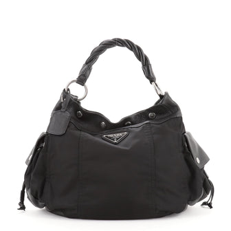 Prada Braided Handle Hobo Tessuto with Leather Large