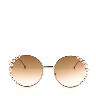 Fendi Ribbons and Pearls Round Sunglasses Embellished Metal