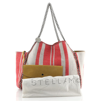 Stella McCartney Falabella Reversible Tote Striped Canvas and Faux Suede Large