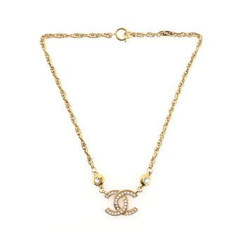 Chanel CC Pendant Necklace Crystal Embellished Metal