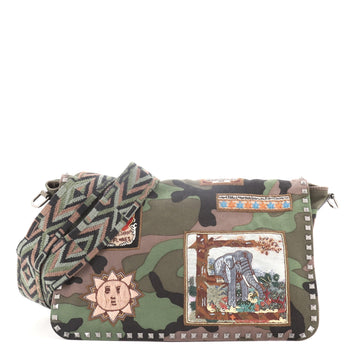 Valentino Rockstud Messenger Bag Camo Canvas with Applique