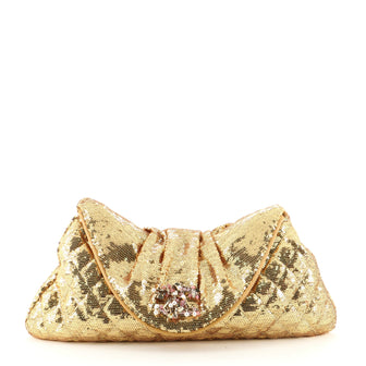 Chanel CC Half Moon Clutch Quilted Sequins Large