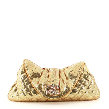 Chanel CC Half Moon Clutch Quilted Sequins Large