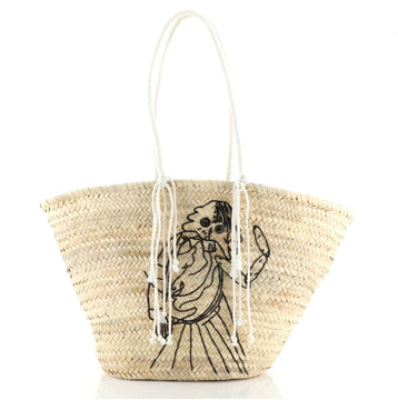 Celine Classic Panier Bucket Bag Limited Edition Embroidered Woven Straw Large