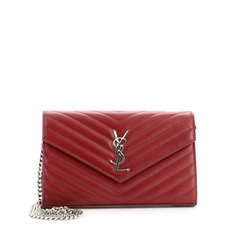 Saint Laurent Classic Monogram Wallet on Chain Matelasse Chevron Leather Medium