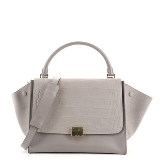 Celine Trapeze Bag Crocodile Embossed Nubuck Medium