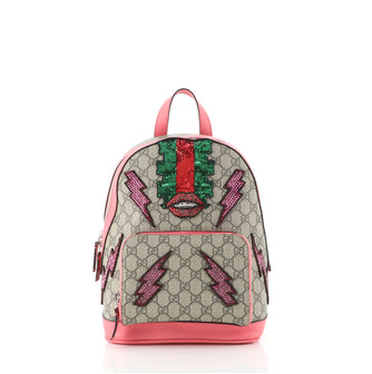 Gucci Zip Pocket Backpack Embellished GG Coated Canvas Small