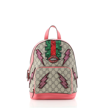 Gucci Zip Pocket Backpack Embellished GG Coated Canvas Small