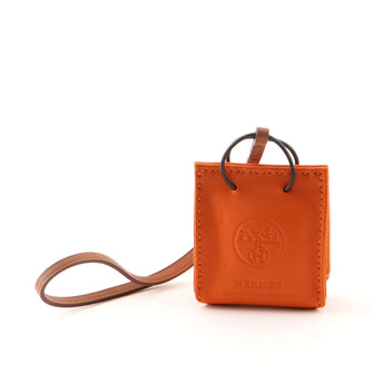 Hermes Orange Shopping Bag Charm Milo Lambskin and Swift