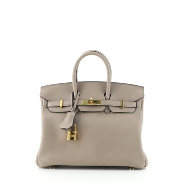 Hermes Birkin Handbag Grey Swift with Gold Hardware 25