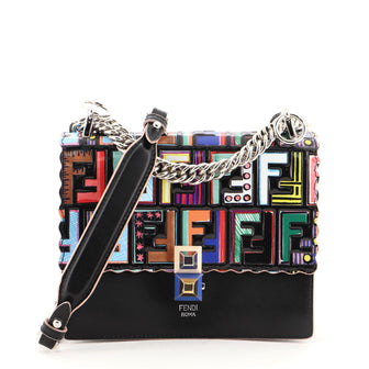 Fendi Kan I Bag Zucca Embossed Patent and Leather Small