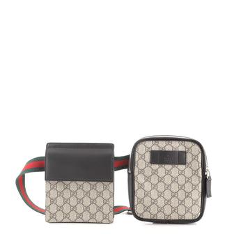 Gucci Double Web Belt Bag GG Coated Canvas with Leather