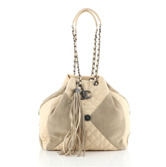 Chanel Patchwork Drawstring Bag Quilted Leather and Suede Small
