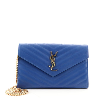 Saint Laurent Classic Monogram Wallet on Chain Matelasse Chevron Leather Medium