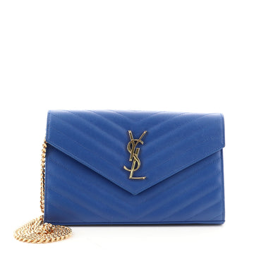Saint Laurent Classic Monogram Wallet on Chain Matelasse Chevron Leather Medium