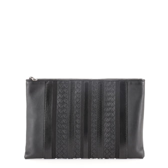 Bottega Veneta Zip Pouch Leather with Intrecciato Detail Medium