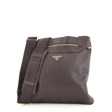 Prada Front Zip Flat Messenger Bag Leather Medium