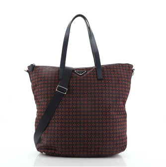 Prada Convertible Tote Printed Tessuto with Saffiano Large
