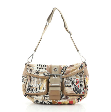 Prada Buckle Flap Pocket Messenger Bag Printed Tessuto Medium