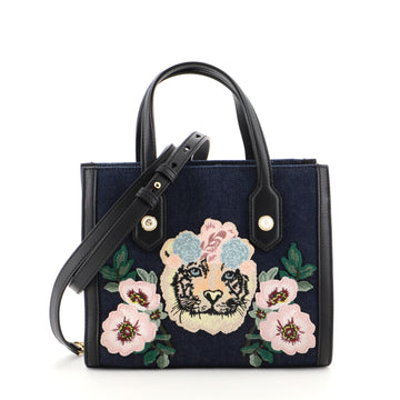 Gucci Tiger Pearl Tote Embroidered Denim Small